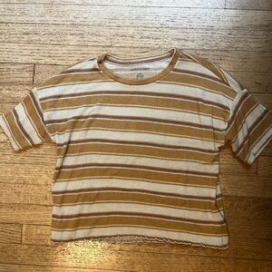 American Eagle Outfitters Orange/Tan and White Striped Tee